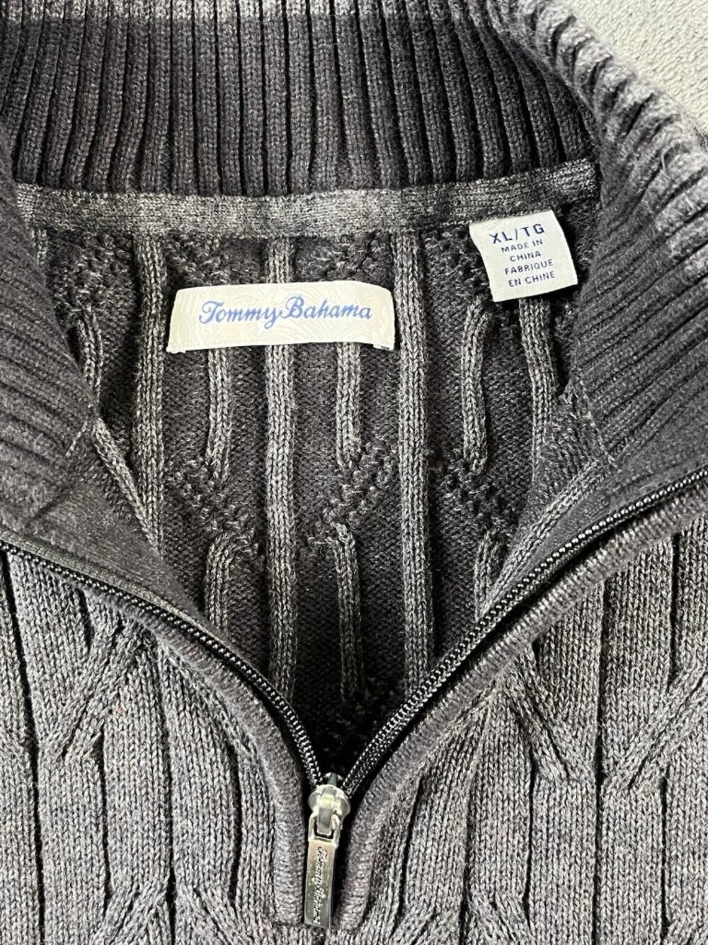 Tommy Bahama Sweater Gray 1/4 Zip Cable Knit 100% Cotton Mens XL Casual - Picture 6 of 9